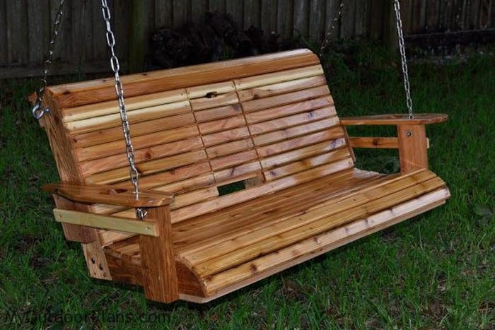 DIY Wooden Swing
 Unwind in your yard with a DIY wood porch swing with cup