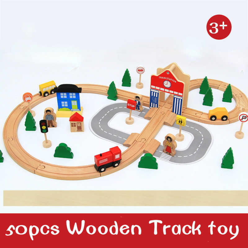 DIY Wooden Train Tracks
 50pcs Set High Quality Beech Wood Wooden Train Toy DIY