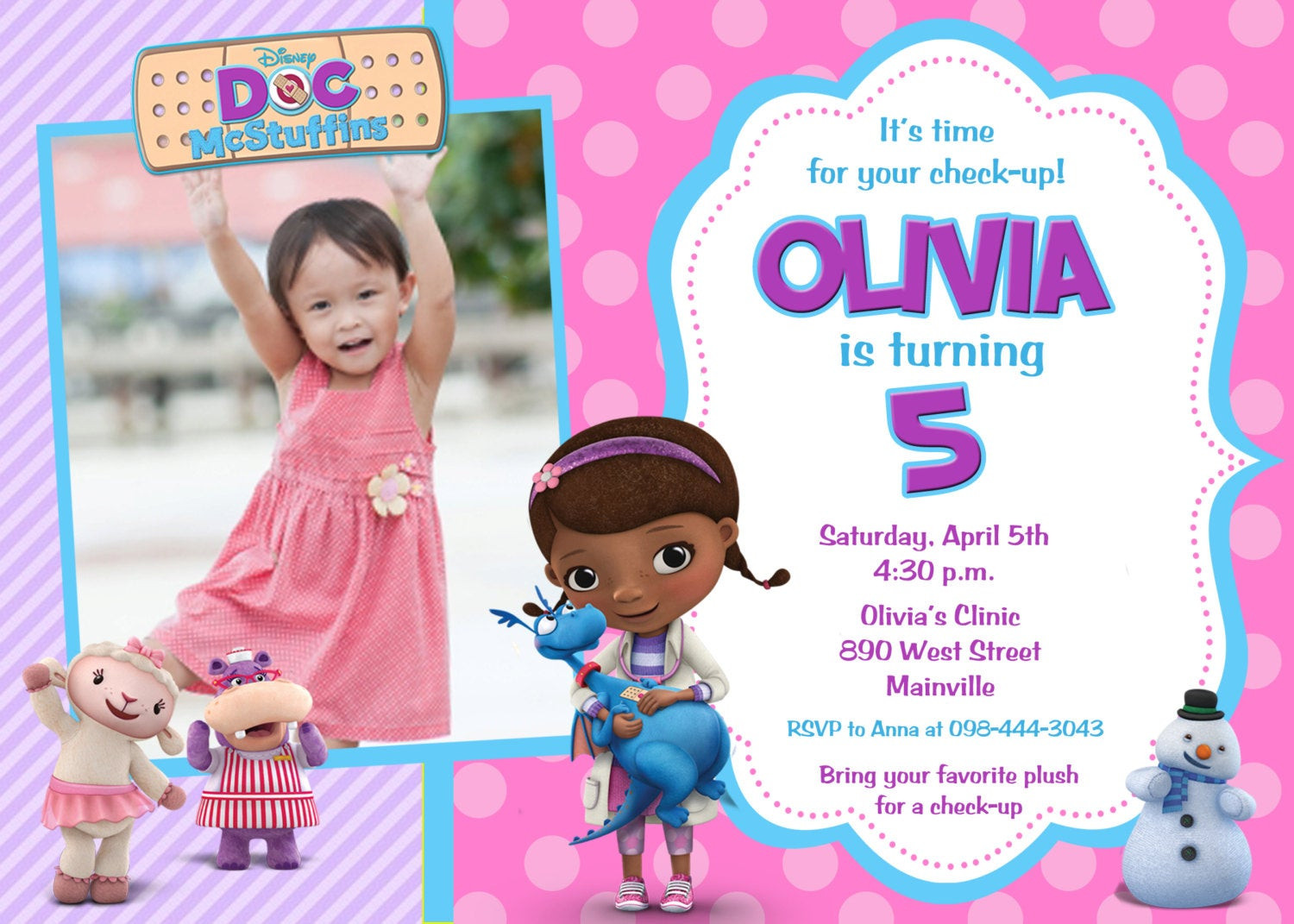 Doc Mcstuffin Birthday Invitations
 Doc McStuffins Birthday Party Invitation by PrettyPaper