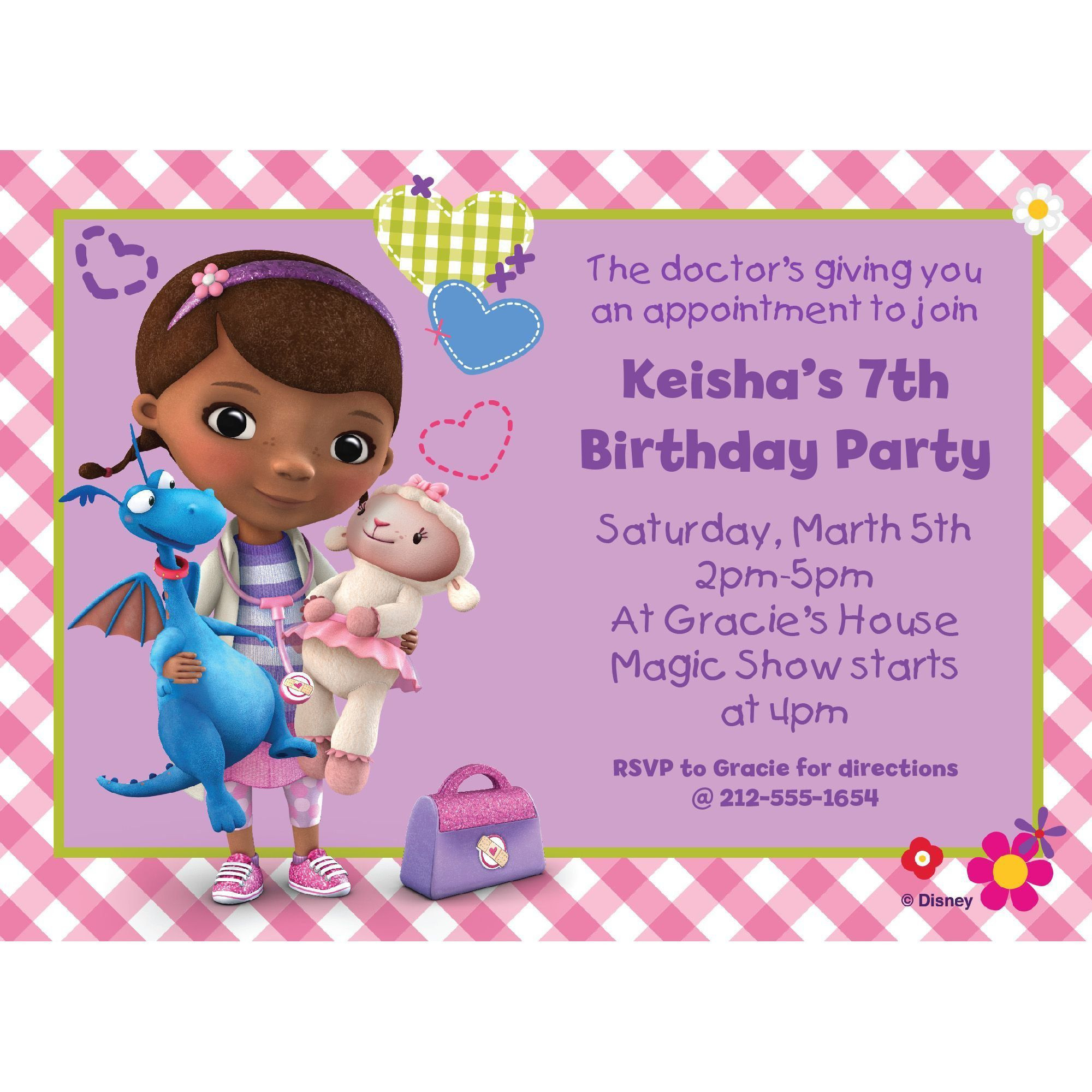 Doc Mcstuffin Birthday Invitations
 Doc McStuffins Personalized Invitation Birthday Custom