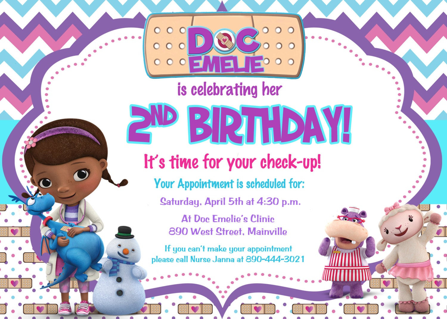 Doc Mcstuffin Birthday Invitations
 Doc McStuffins Birthday Party Invitation by PrettyPaper