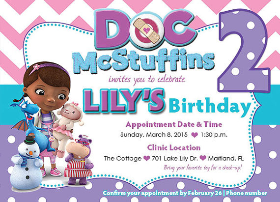 Doc Mcstuffins Birthday Invitations
 Customized Doc McStuffins Birthday Invitation Front and Back