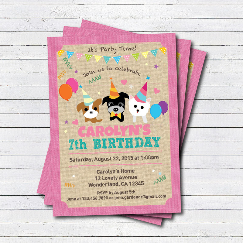 Dog Birthday Invitations
 Puppy dog birthday invitation girl boy kids birthday Any