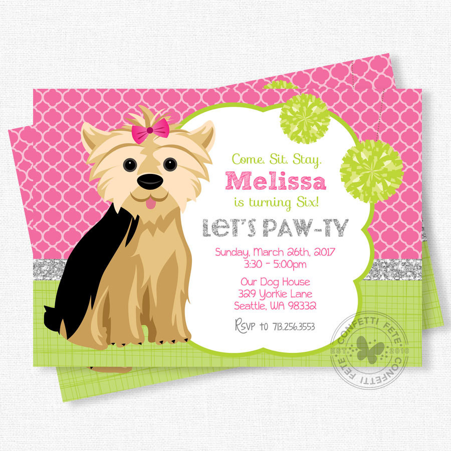 Dog Birthday Invitations
 Puppy Party Invitation Dog Birthday Invitation Yorkie