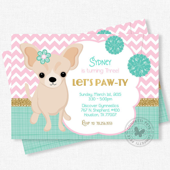 Dog Birthday Invitations
 Puppy Party Invitation Dog Birthday Invitation Chihuahua