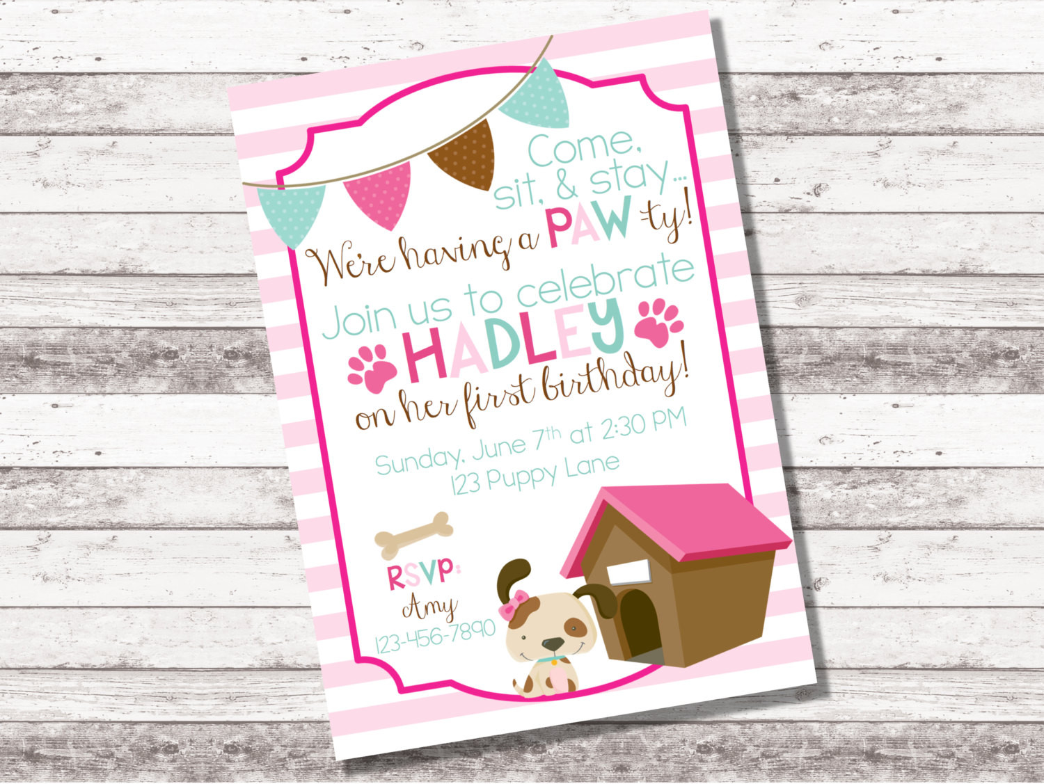 Dog Birthday Invitations
 Girl s Puppy Birthday Invitation 1st 2nd Birthday