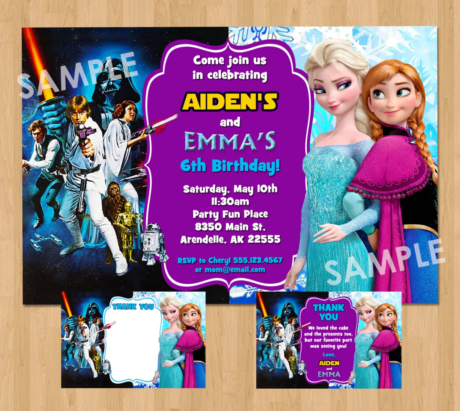 Double Birthday Invitations
 Double Birthday Party Invitation Star Wars and Frozen Boy