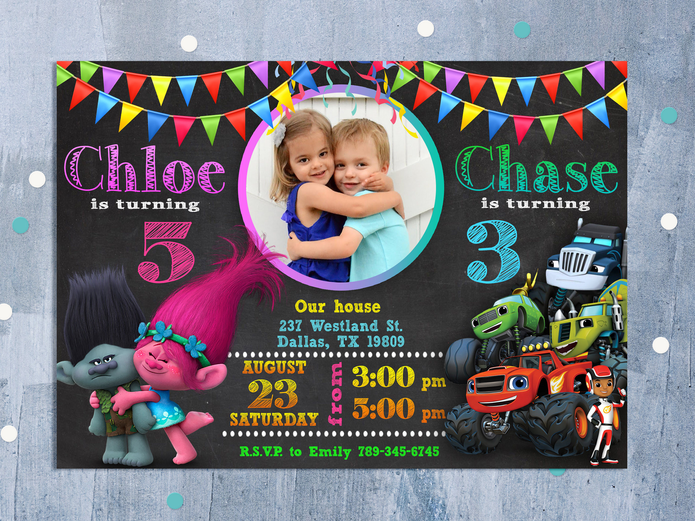 Double Birthday Invitations
 Sibling Birthday Invitation Double Birthday Invitation Dual