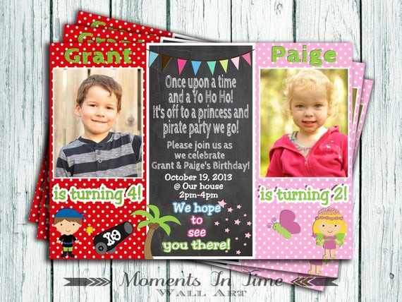 Double Birthday Invitations
 DOUBLE BIRTHDAY Party INVITATION With by MomentsInTimeWallArt