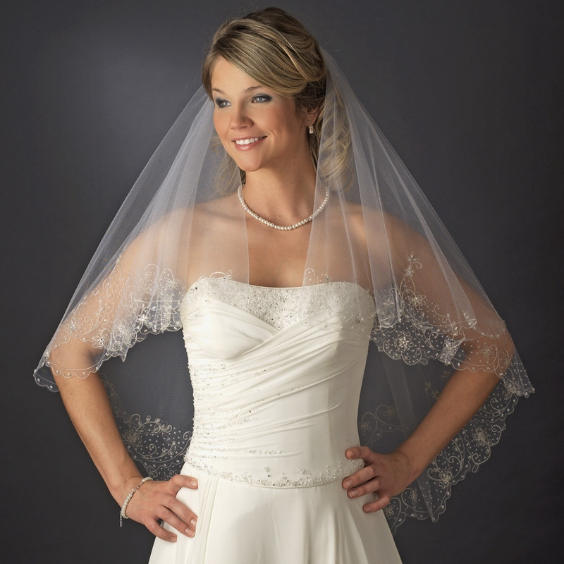 Double Layer Wedding Veils
 Bridal Wedding Double Layer Fingertip Length Beaded