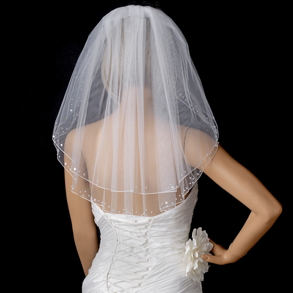 Double Layer Wedding Veils
 Pearl and Sequined Double Layer Shoulder Wedding Veil