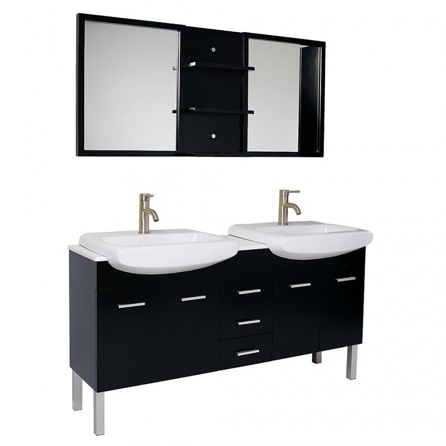 Double Mirror Bathroom
 59 Inch Espresso Modern Double Sink Bathroom Vanity with