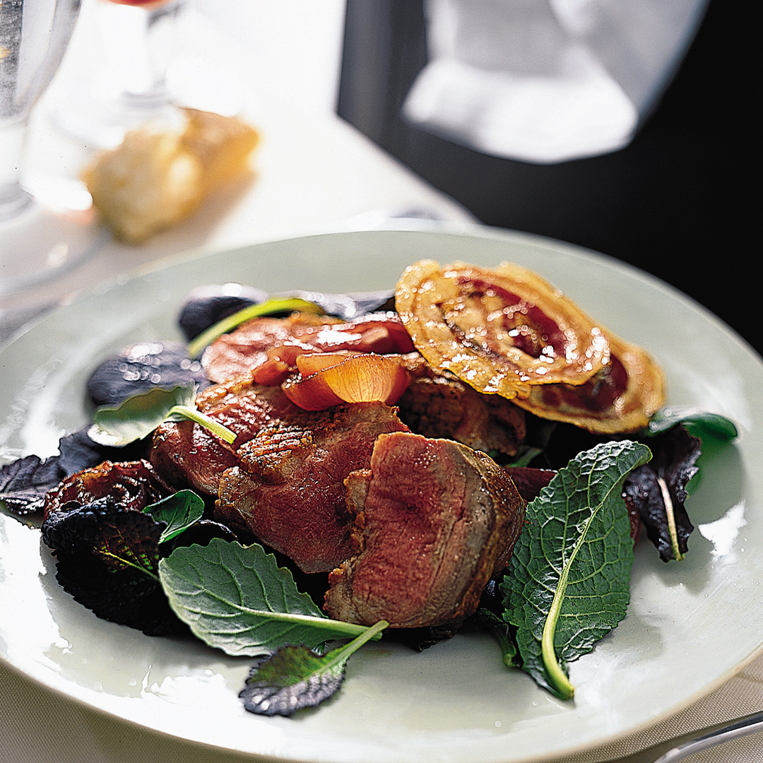Duck Breast Recipes
 Pan Roasted Duck Breasts with ions and Crisp Pancetta