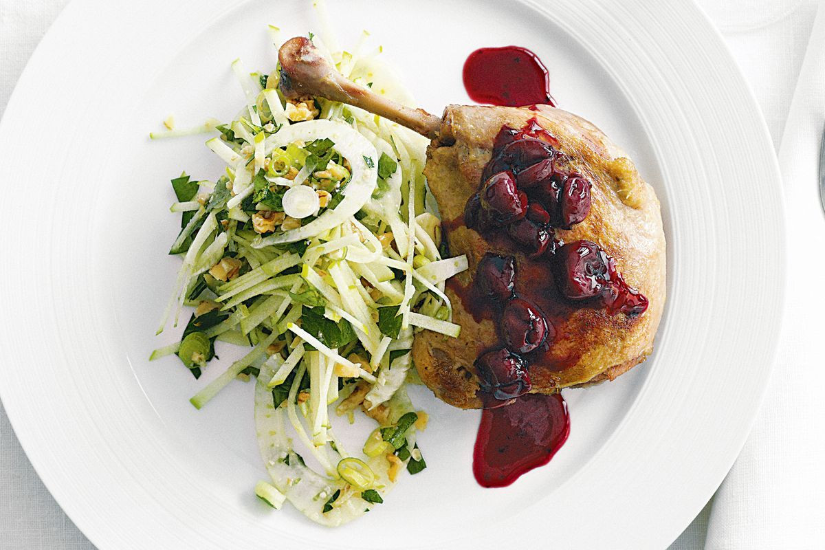 Duck Confit Recipes
 Duck confit with sour cherry sauce and apple fennel and