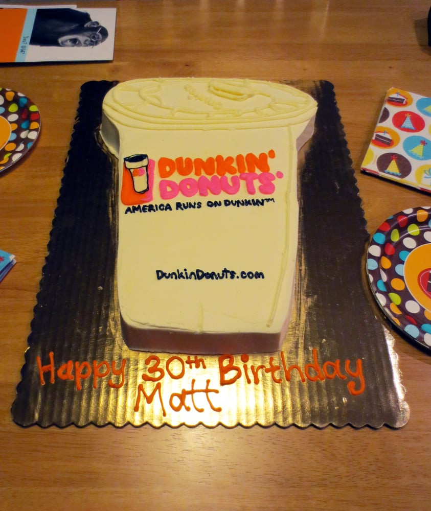 Dunkin Donuts Birthday Cake
 My hubby s 30th birthday Dunkin Donuts cake from The Cake