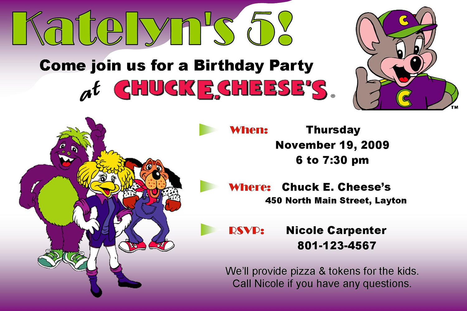 E Invitations For Birthday
 Chuck E Cheese Custom Birthday Invitation