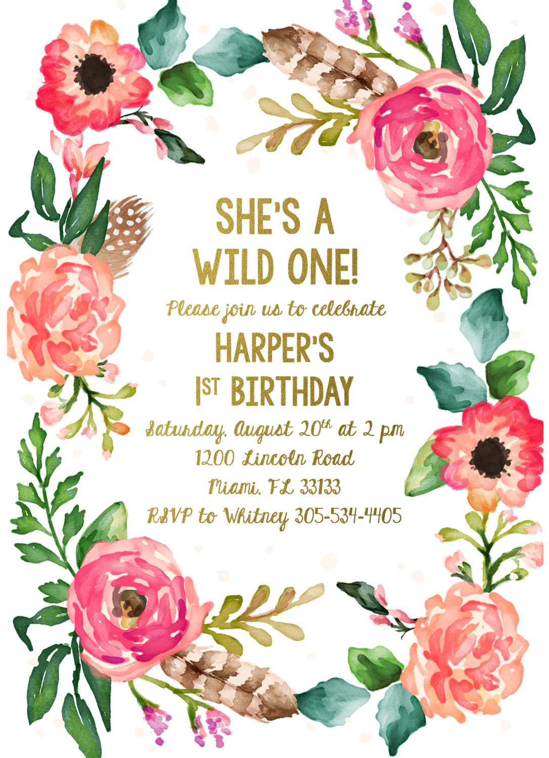 E Invitations For Birthday
 Wild e Birthday Invitation Girl First 1st Birthday