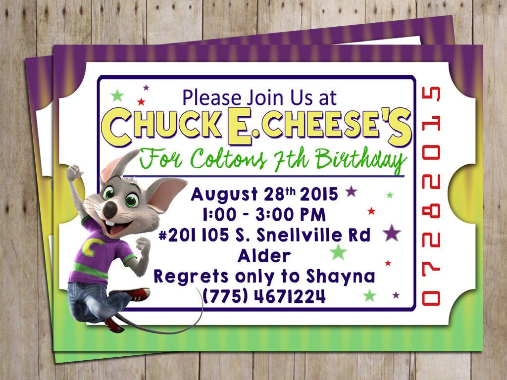 E Invitations For Birthday
 Chuck E Cheese Birthday Party Invitation for Chuck E Cheese