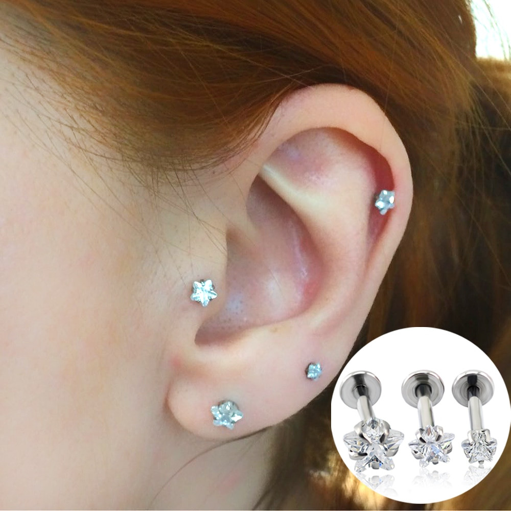 Earrings For Piercing
 Fashion Jewelry Ear Stud Star Zircon Prong Set Top