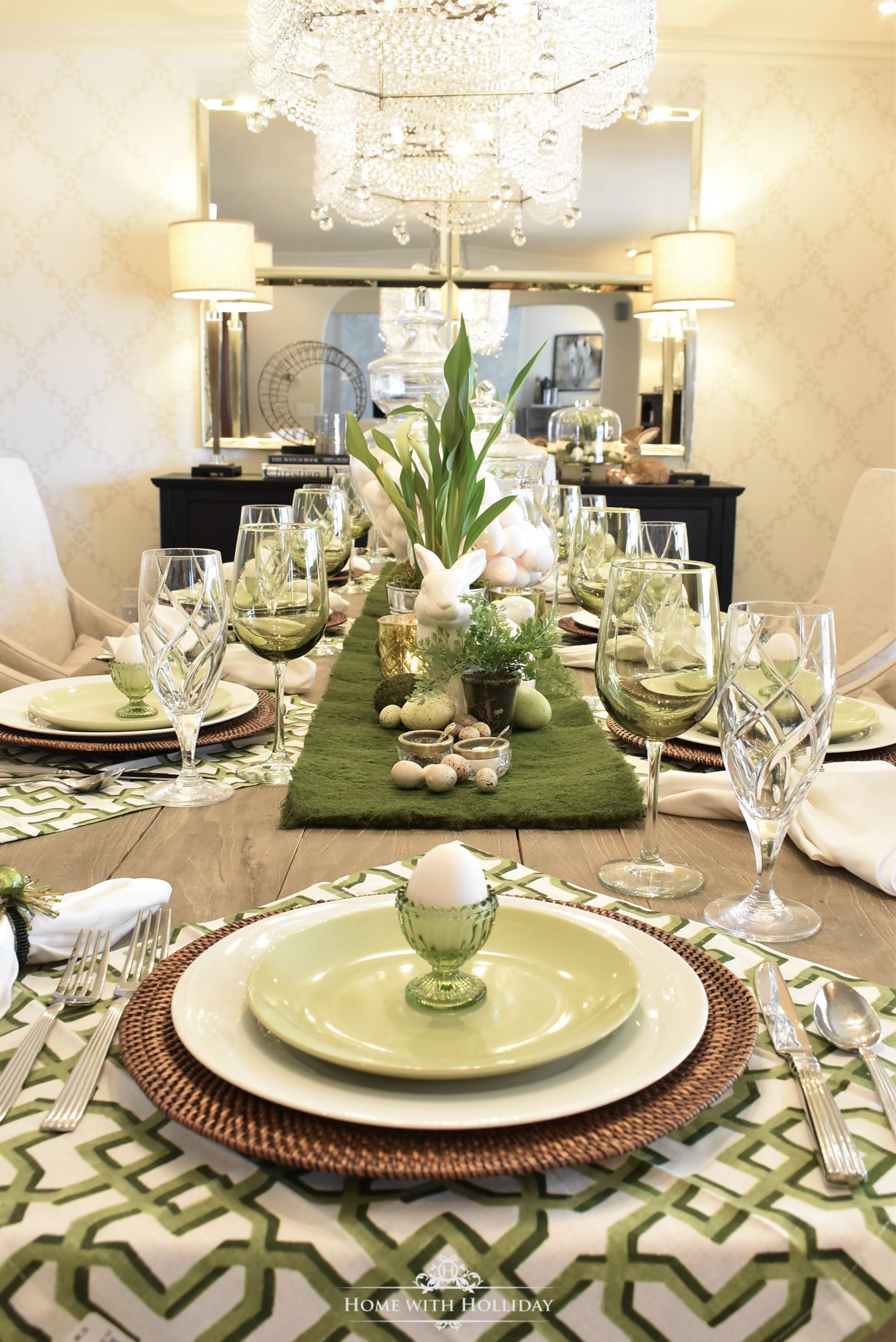 Easter Dinner Table
 Green and White Easter Table Setting Home with Holliday