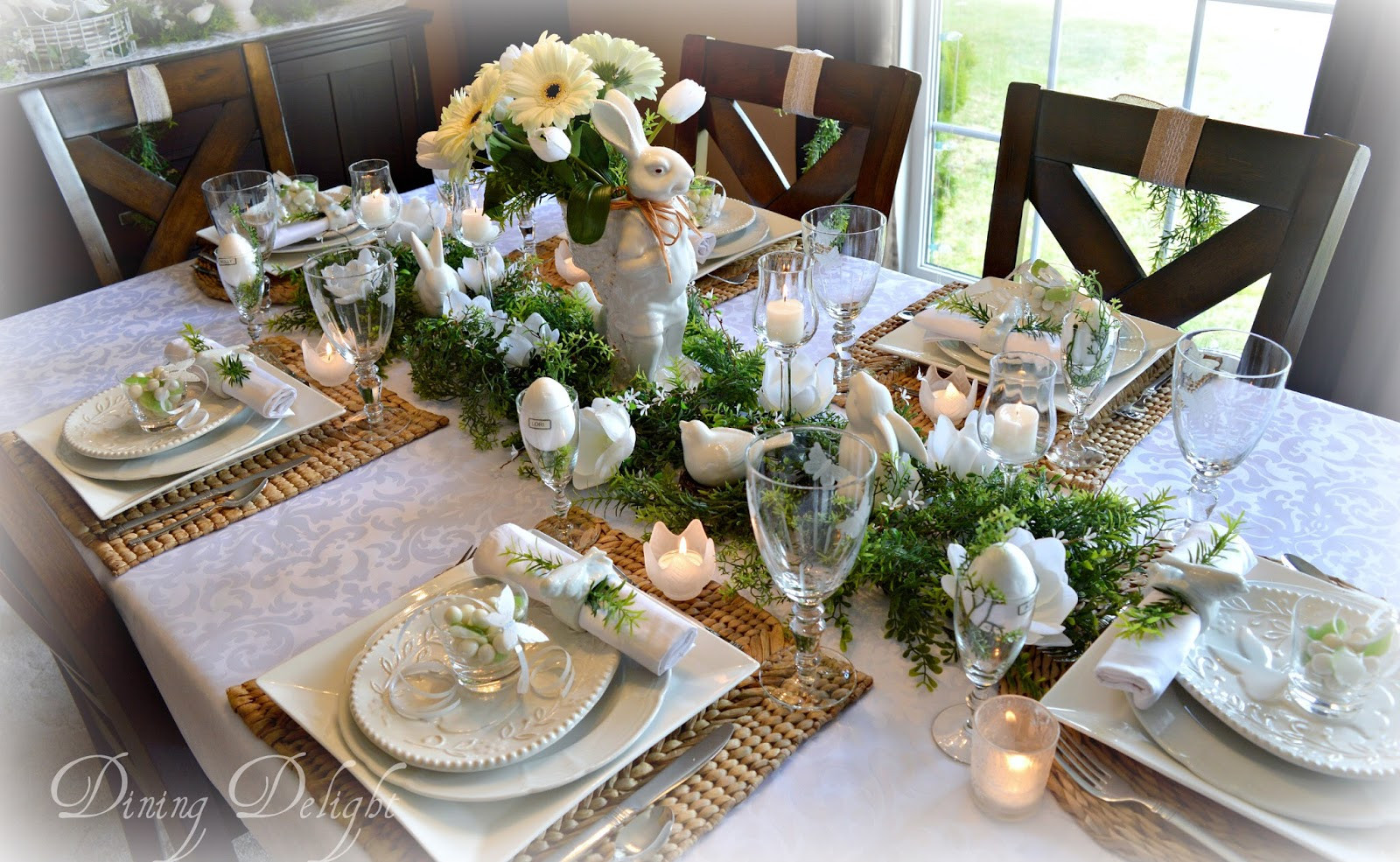 Easter Dinner Table
 Dining Delight A White Easter Tablescape