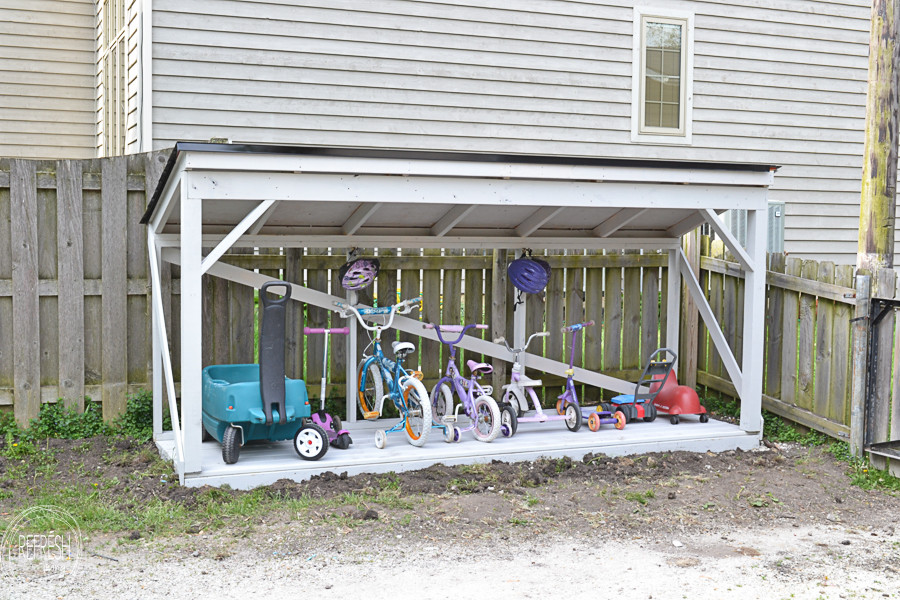 Easy Backyard Storage
 how to install roofing DIY project Backyard bike and toy