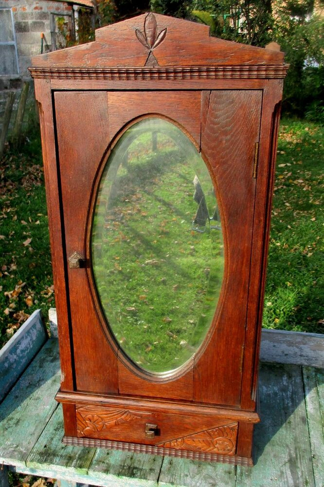 Ebay Bathroom Mirrors
 Antique Carved Wood medicine bathroom Wall Cabinet Oval