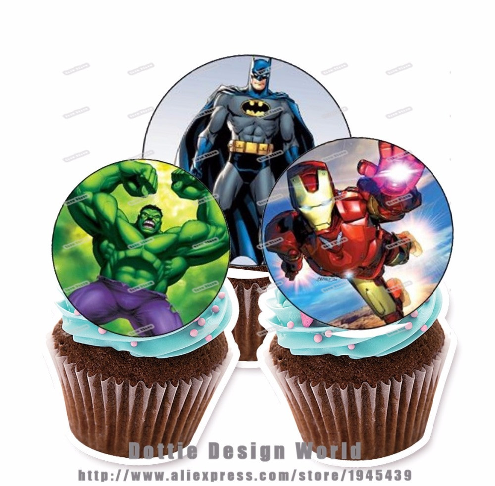 Edible Birthday Cake Decorations
 24 Superhero Edible cake topper wafer rice paper Cake