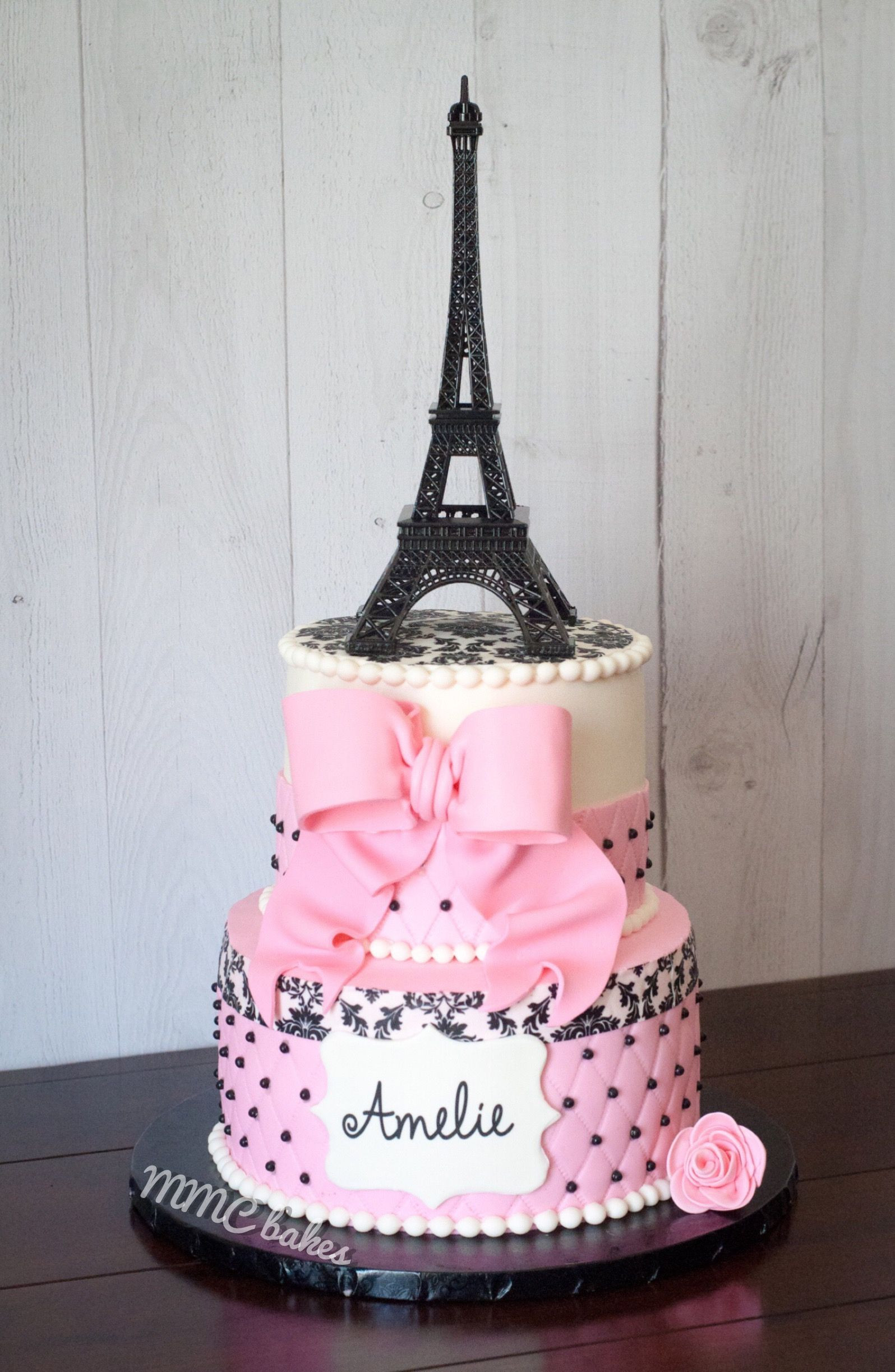 Eiffel Tower Birthday Cake
 Paris Eiffel Tower Pink Quilted Fondant birthday cake by