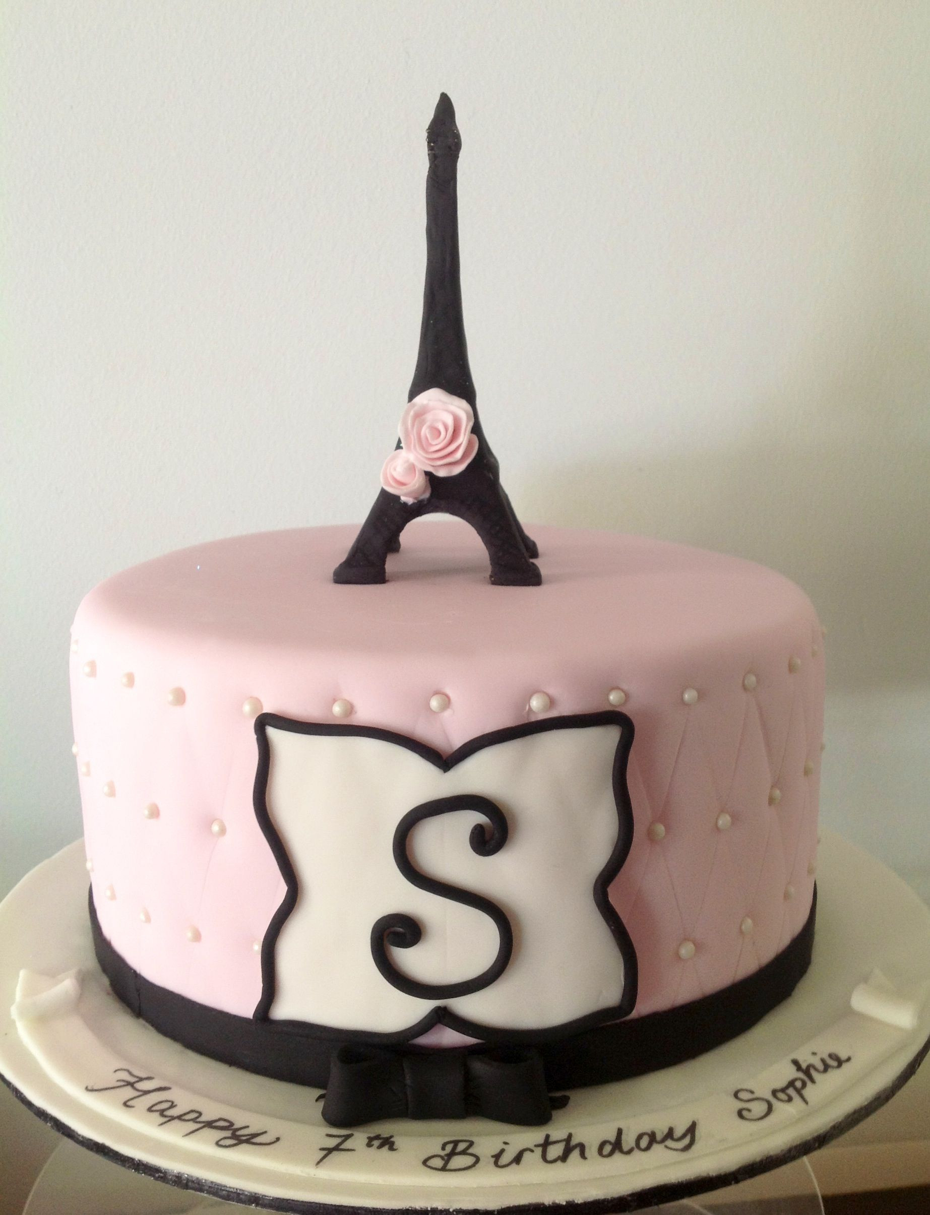 Eiffel Tower Birthday Cake
 Pink and pearls Eiffel Tower fondant birthday cake for a