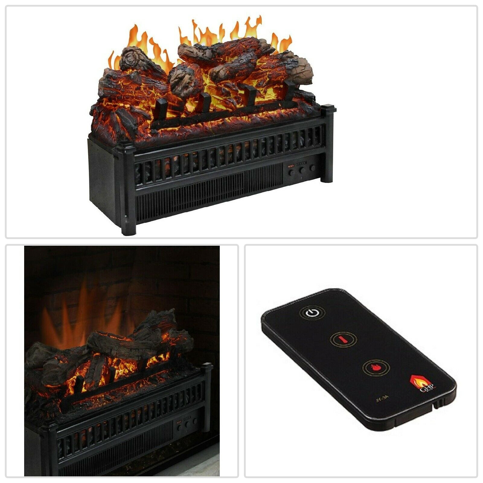 Electric Fireplace Log Heaters
 Electric Log Set Heater 23 in Black Remote Control Rustic