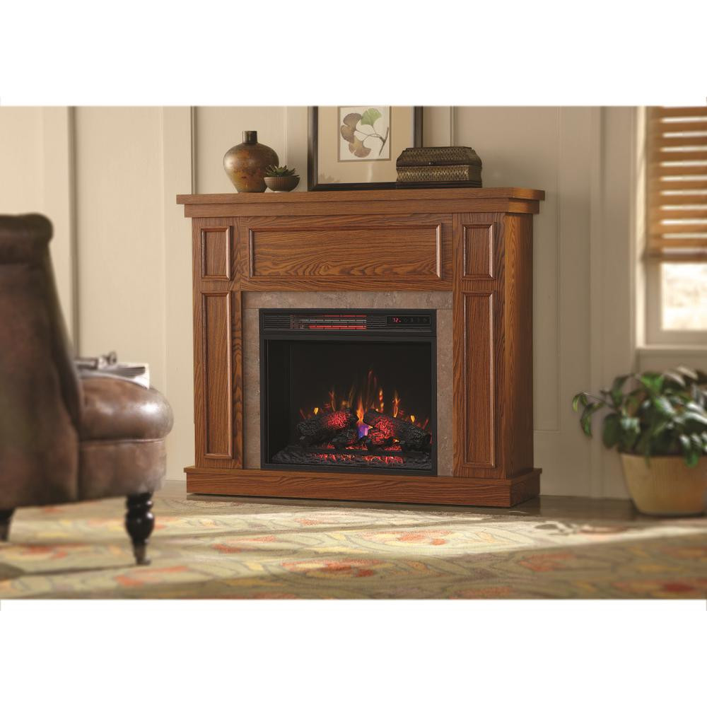 Electric Fireplace With Stone Surround
 Granville 43 in Convertible Mantel Electric Fireplace Oak