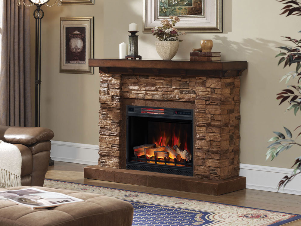 Electric Fireplace With Stone Surround
 Grand Canyon 28 In Stacked Stone Infrared Electric