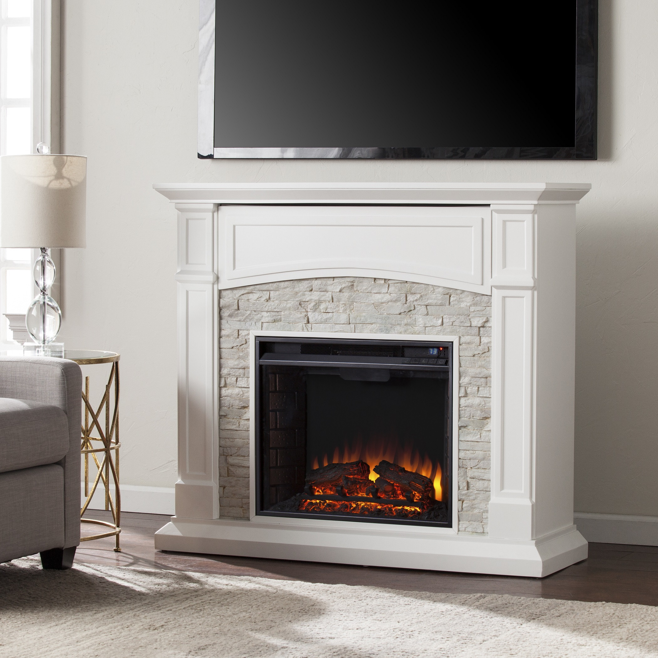 Electric Fireplace With Stone Surround
 45 75" Seneca Electric Media Fireplace White w White