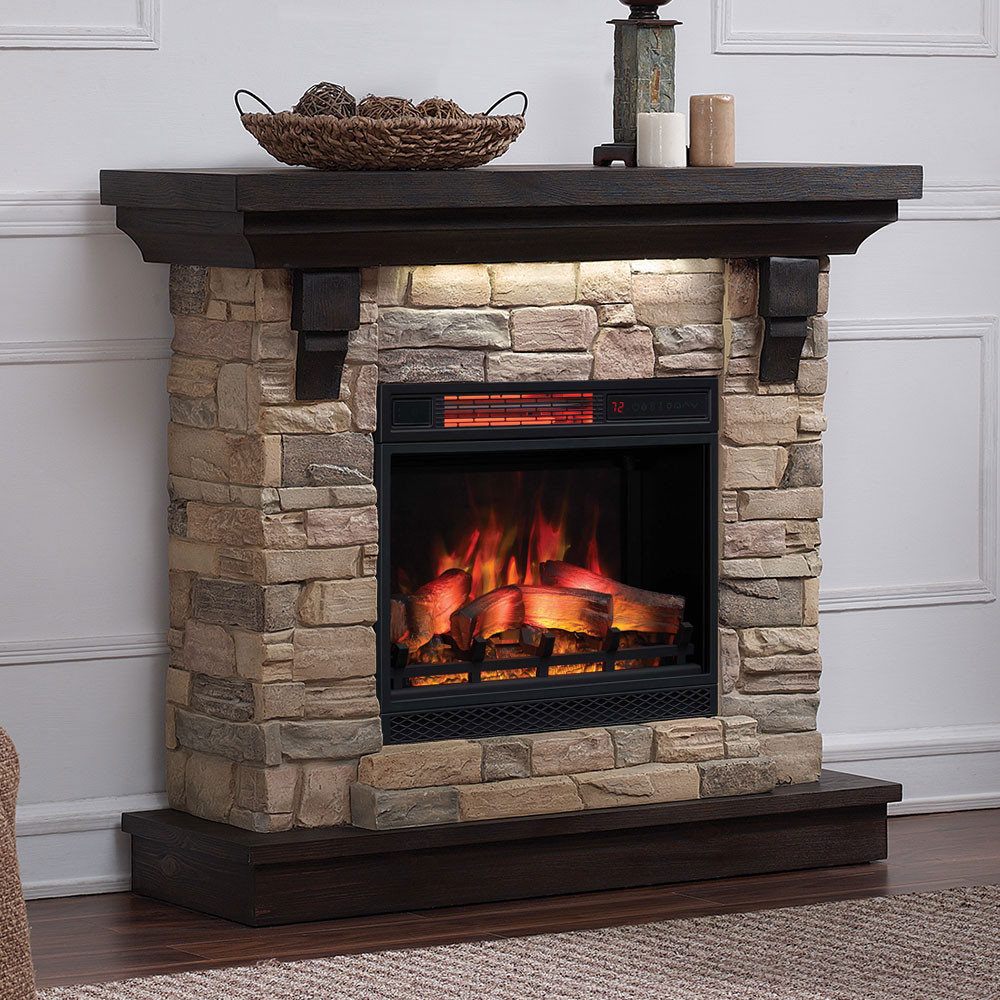 Electric Fireplace With Stone Surround
 Eugene Cabinet Aged Coffee & 23" Firebox