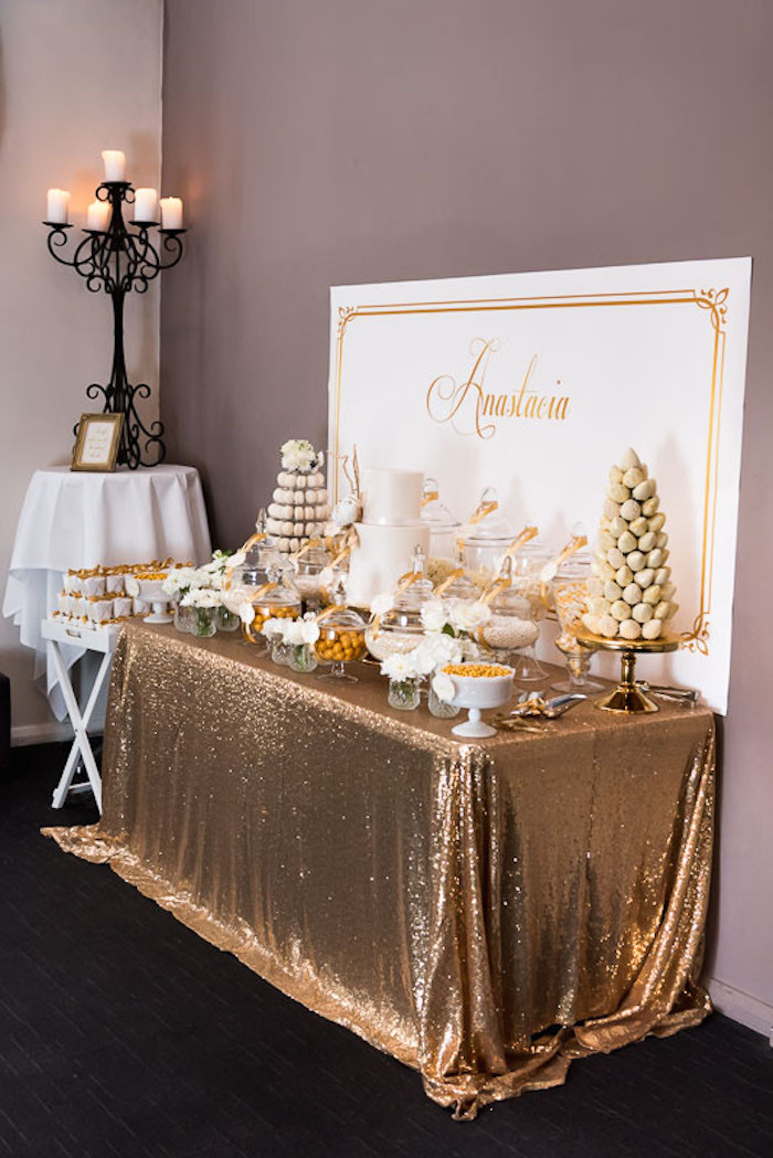 Elegant Birthday Party Ideas
 Kara s Party Ideas Elegant Gold White Baptism Party