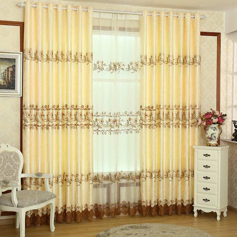 Elegant Curtains For Living Room
 High Quality Gold Color Polyester Embroidery Elegant