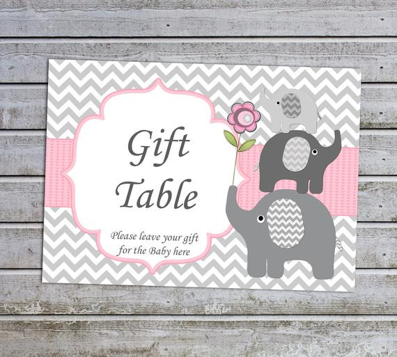 Elephant Baby Gift Ideas
 Elephant Girl Baby Shower Gift Table Sign Decor 50a Instant