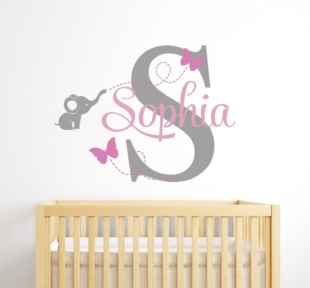 Elephant Decorations For Baby Room
 Custom Elephant Name Wall Decal for Girls Baby Room Decor