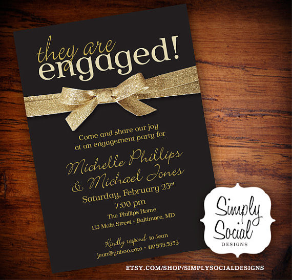 Engagement Party Invites Ideas
 Black And Gold Glitter Ribbon Engagement Party Invitation