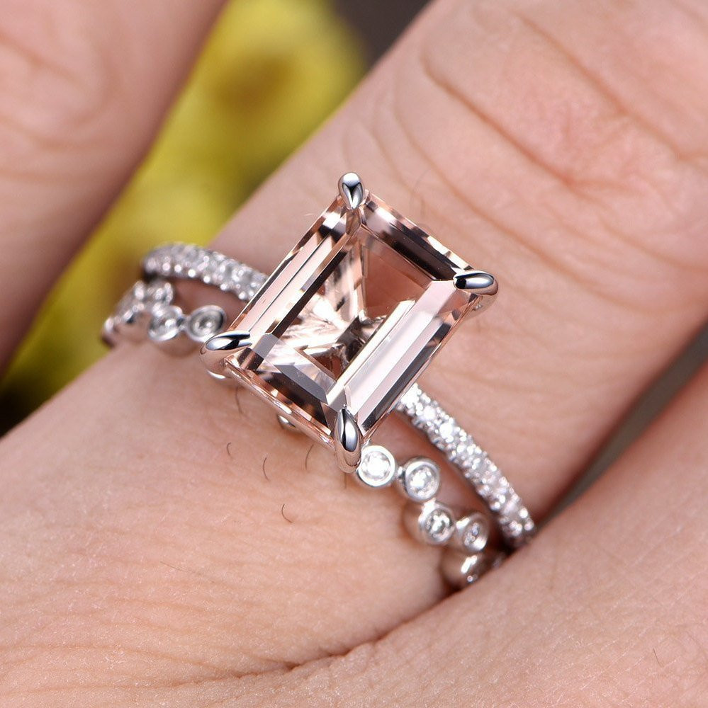 Engagement Rings Vs Wedding Rings
 VS Morganite engagement ring set Full Eternity diamond