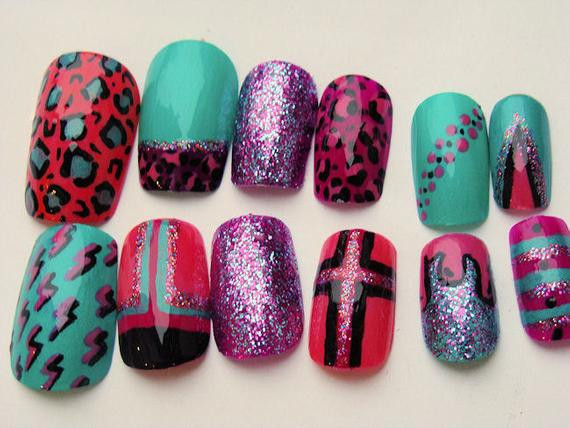 Etsy Nail Art
 Items similar to Funky Fun Neon Nail Art on Etsy