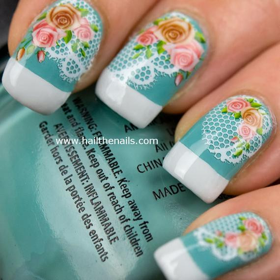 Etsy Nail Art
 Items similar to Vintage Rose & Lace Nail Art Water