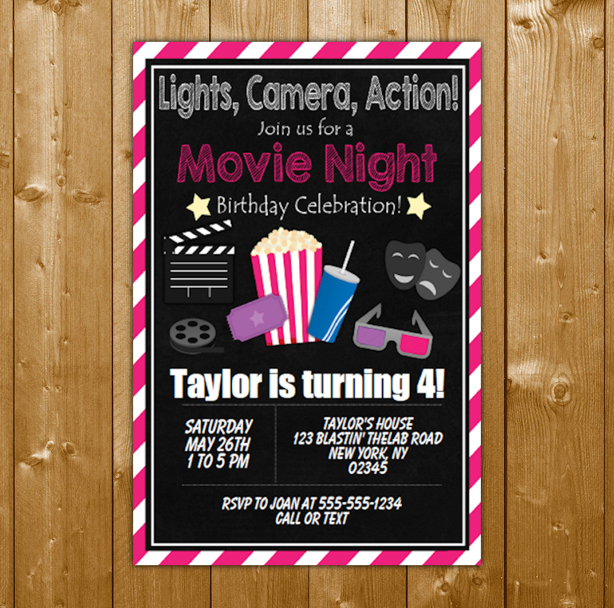 Evite Birthday Invitation
 Movie Party Invitation Printable Digital Download Girl