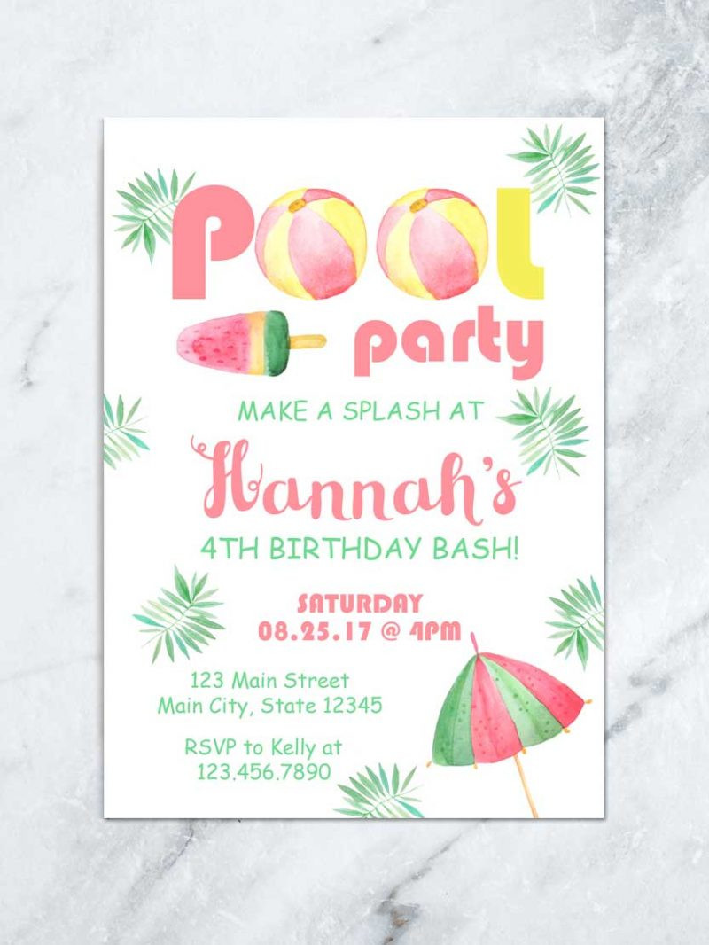 Evites For Birthday Party
 Ice Cream Pool Party Invitation Summer Beach Birthday