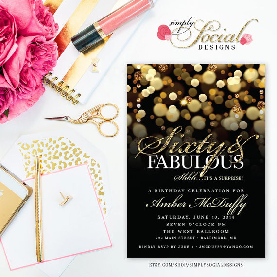 Evites For Birthday Party
 Surprise 60th Birthday Party Invitation with Gold Glitter