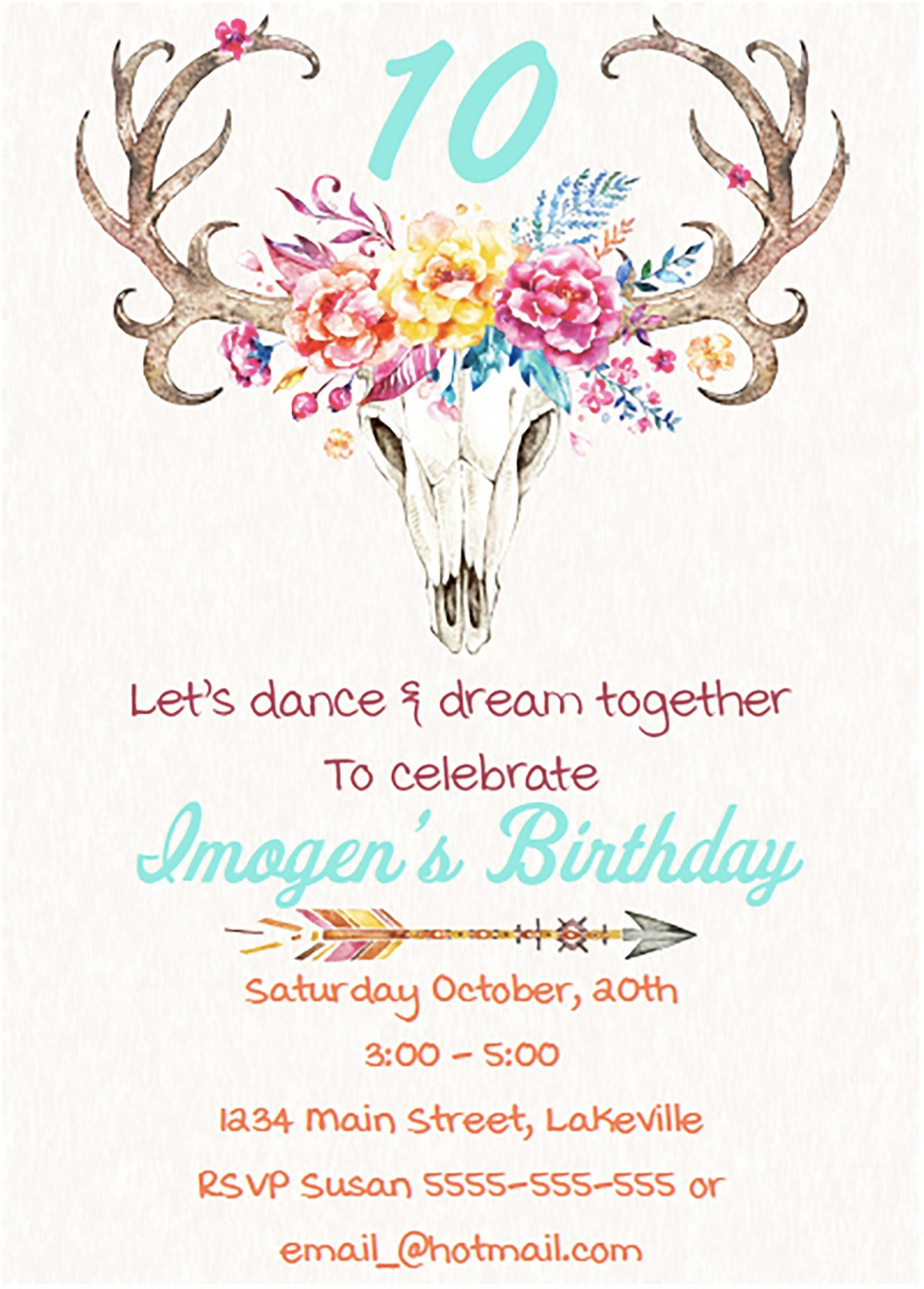 Evites For Birthday Party
 Boho Girls Party Invitation