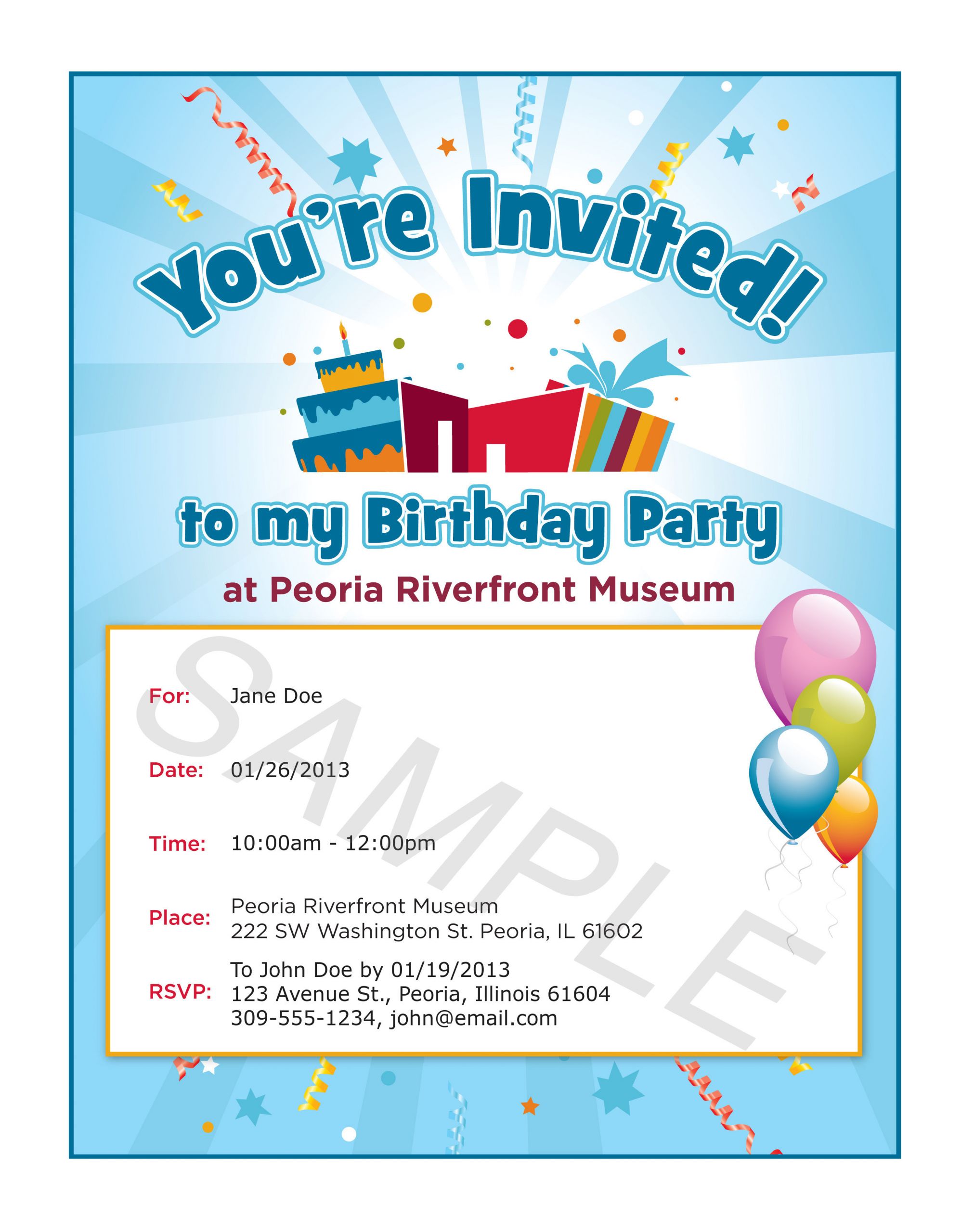 Examples Of Birthday Invitations
 Plan Your Visit Event Rentals Birthday Parties