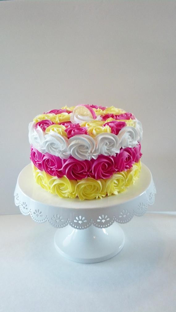 Fake Birthday Cake
 Rosette Fake Cake Prop Pink and by FakeCupcakeCreations