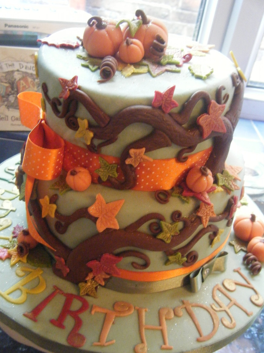 Fall Birthday Cake
 Autumnal fall Themed Birthday Cake CakeCentral